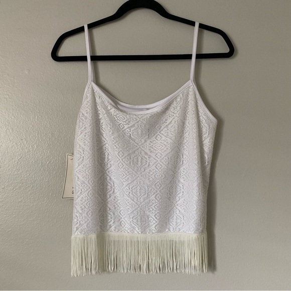 NWT Vintage Mirrors fringe Cami White Top - Picture 1 of 7